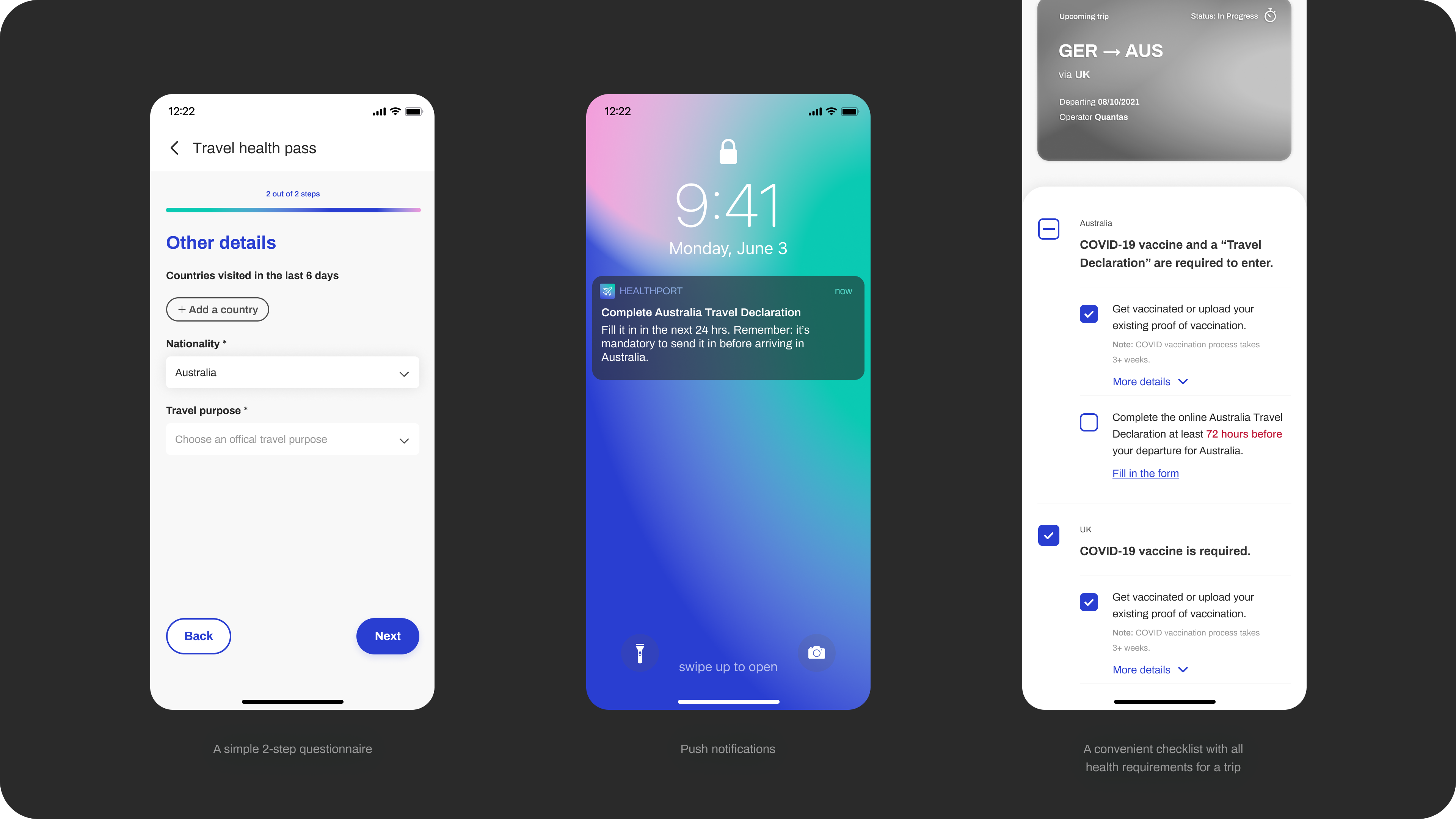 HealthPort digital passport mock-ups
