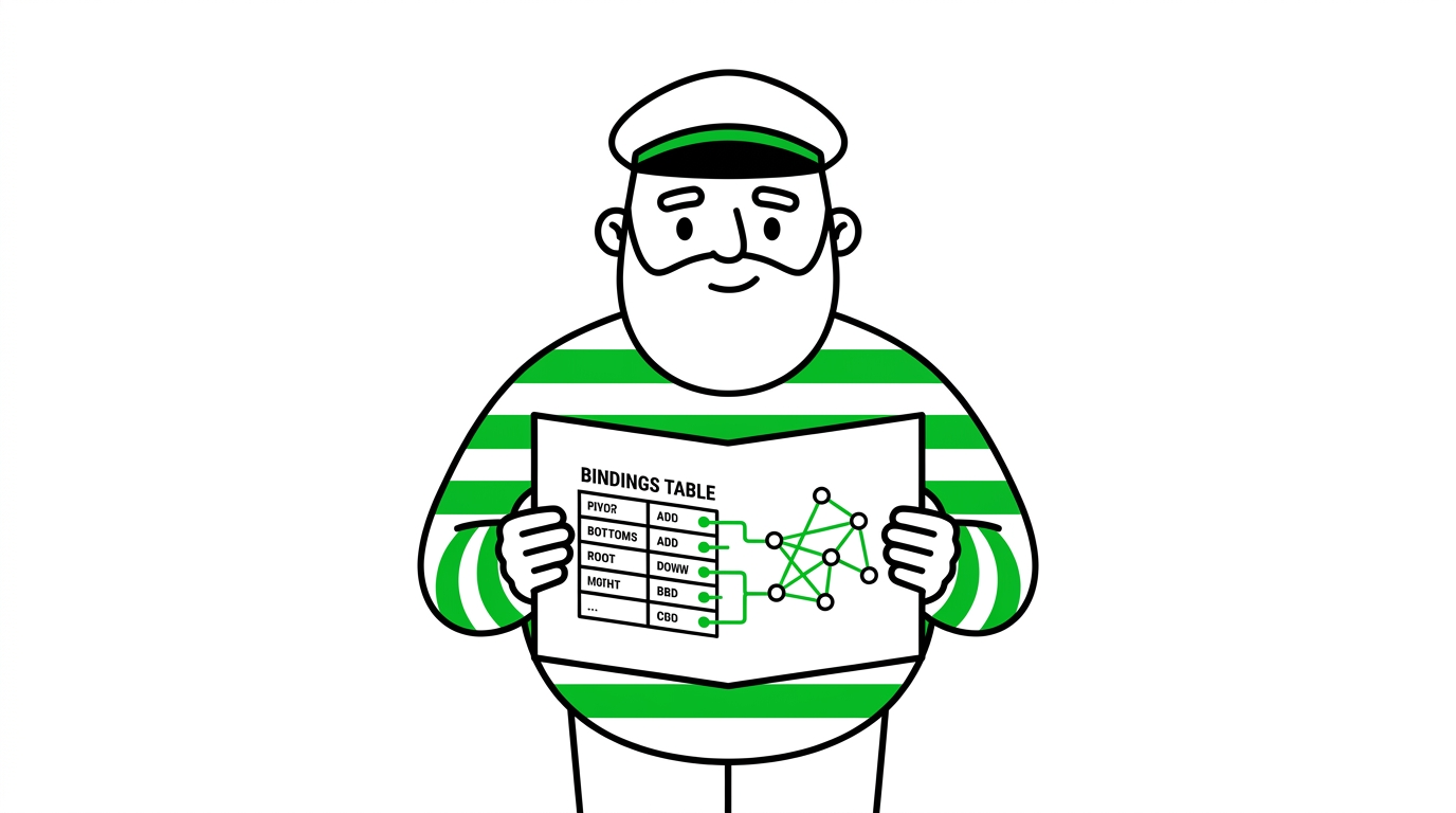 Editorial illustration of a machine-readable repository bindings map