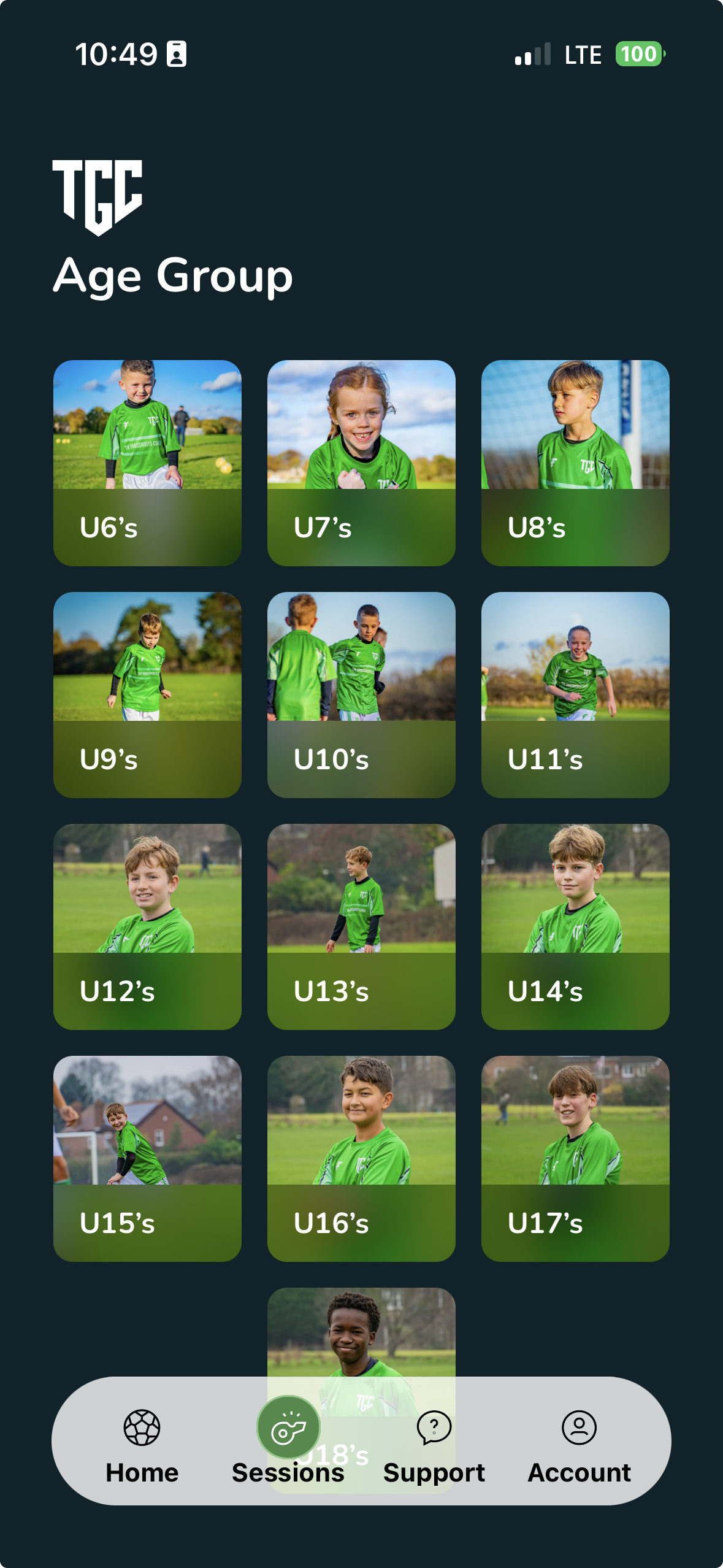 The Grassroots Coach age group picker