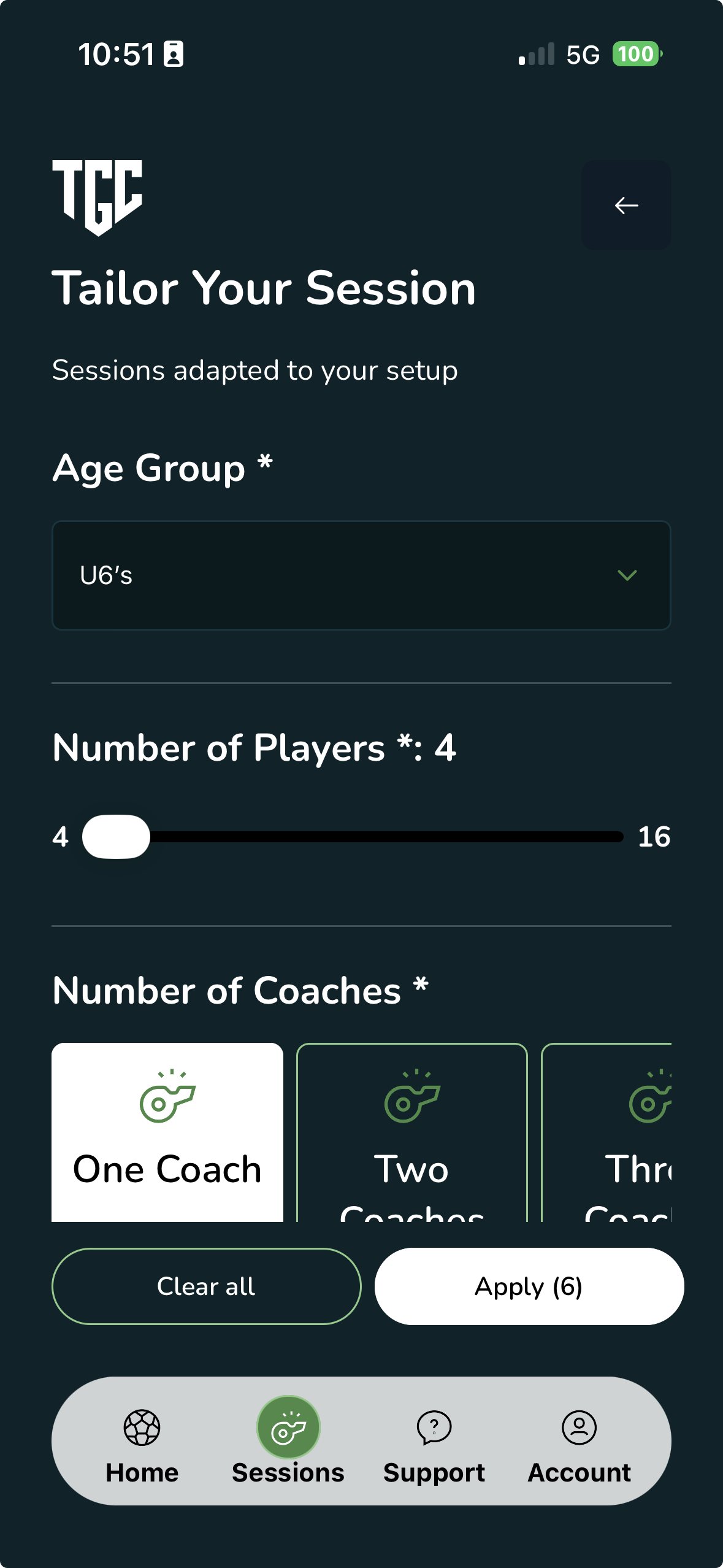 The Grassroots Coach tailor your session filters