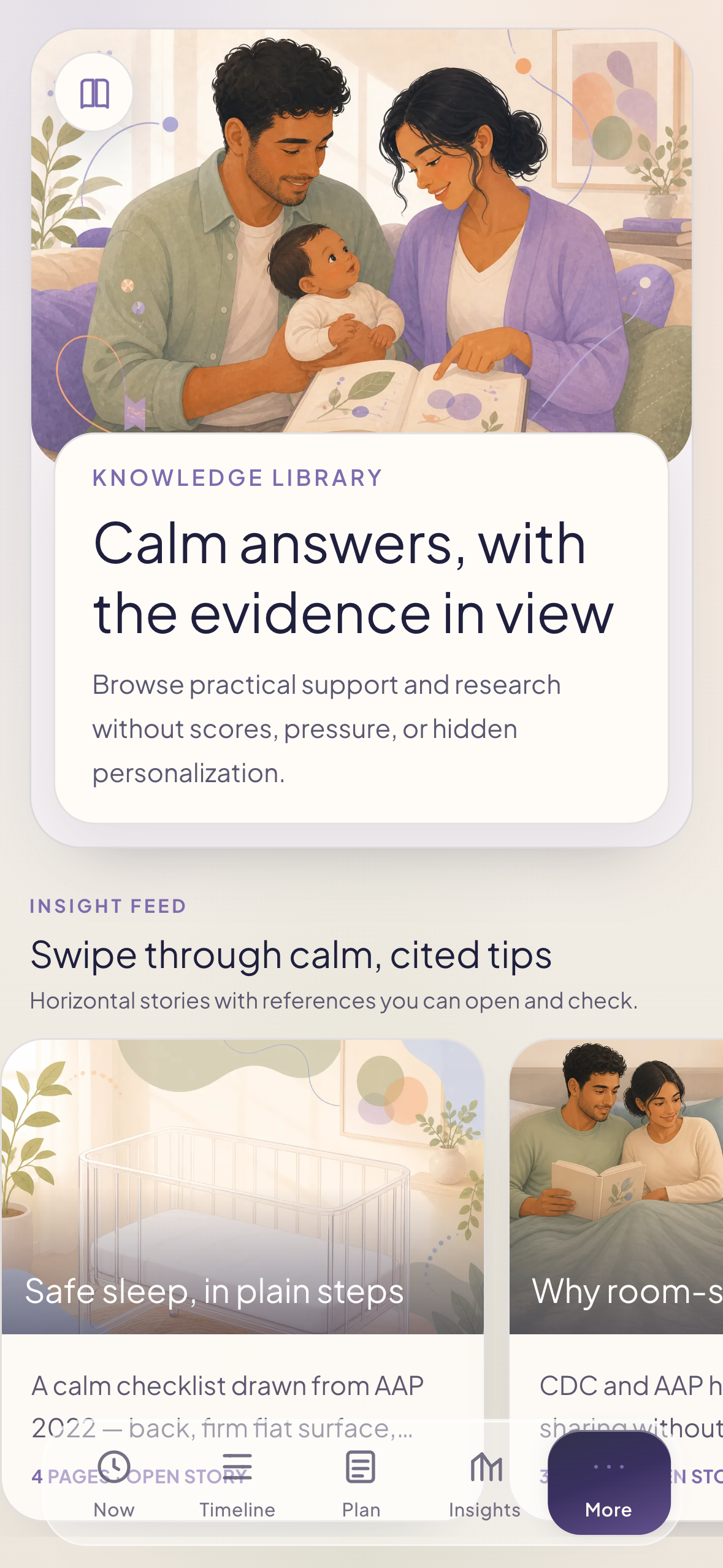 Nini knowledge article carousel with cited parenting guidance