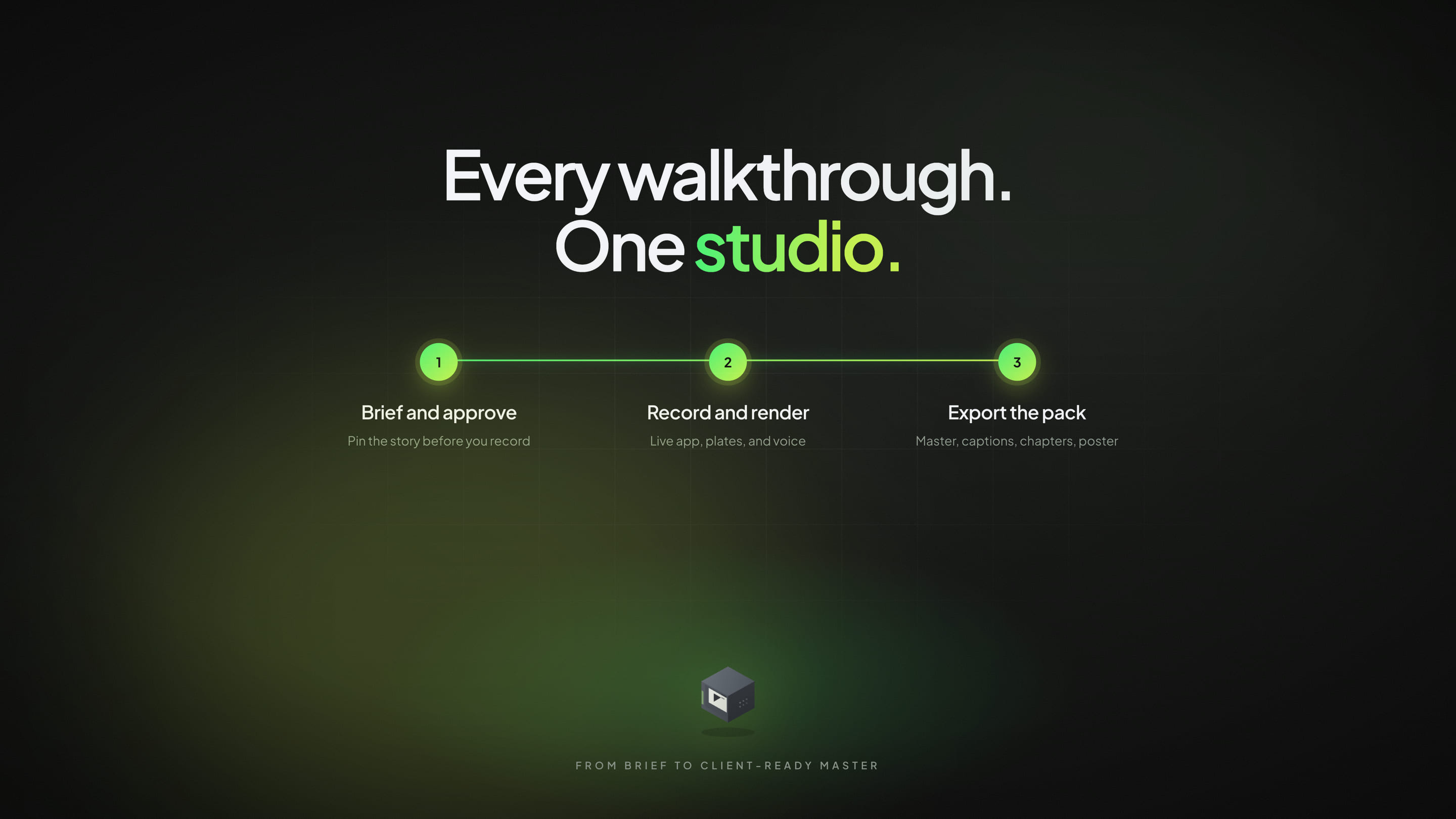 Close plate from the Walkthrough Studio master: Every walkthrough. One studio.